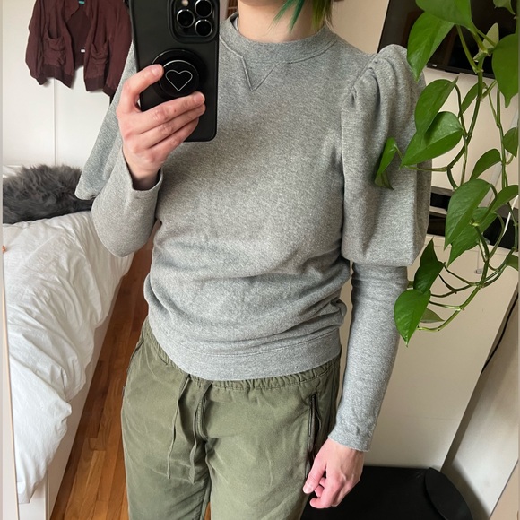 Stella and Dot exaggerated puff sleeve sweatshirt - heather grey - Picture 1 of 9